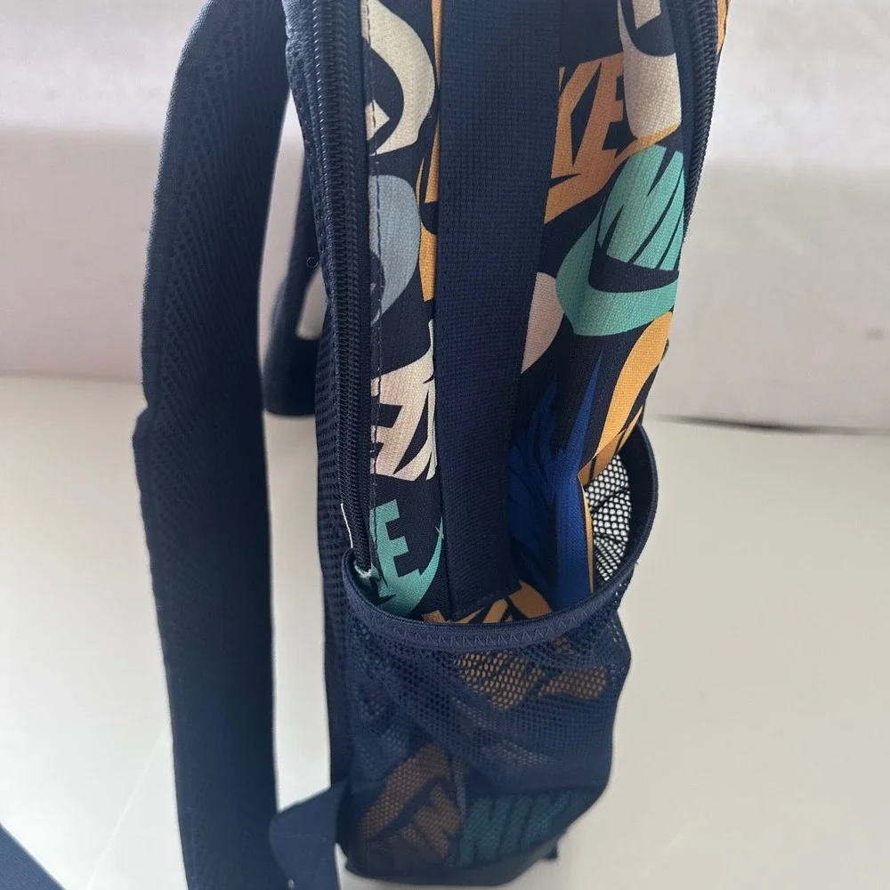 Nike Backpack Navy Multi Color Logo All Over Print Swoosh Elemental School Bag
